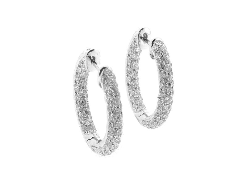 18ct White Gold Pave Set Diamond Hoop Earrings, 1.91cts