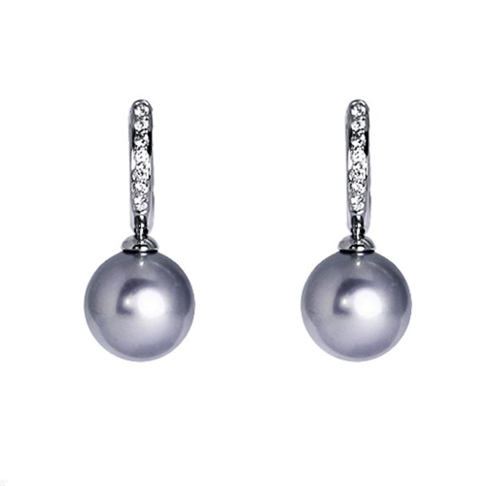 18ct White Gold & Diamond Tahitian Pearl Drop Earrings, 0.13ct