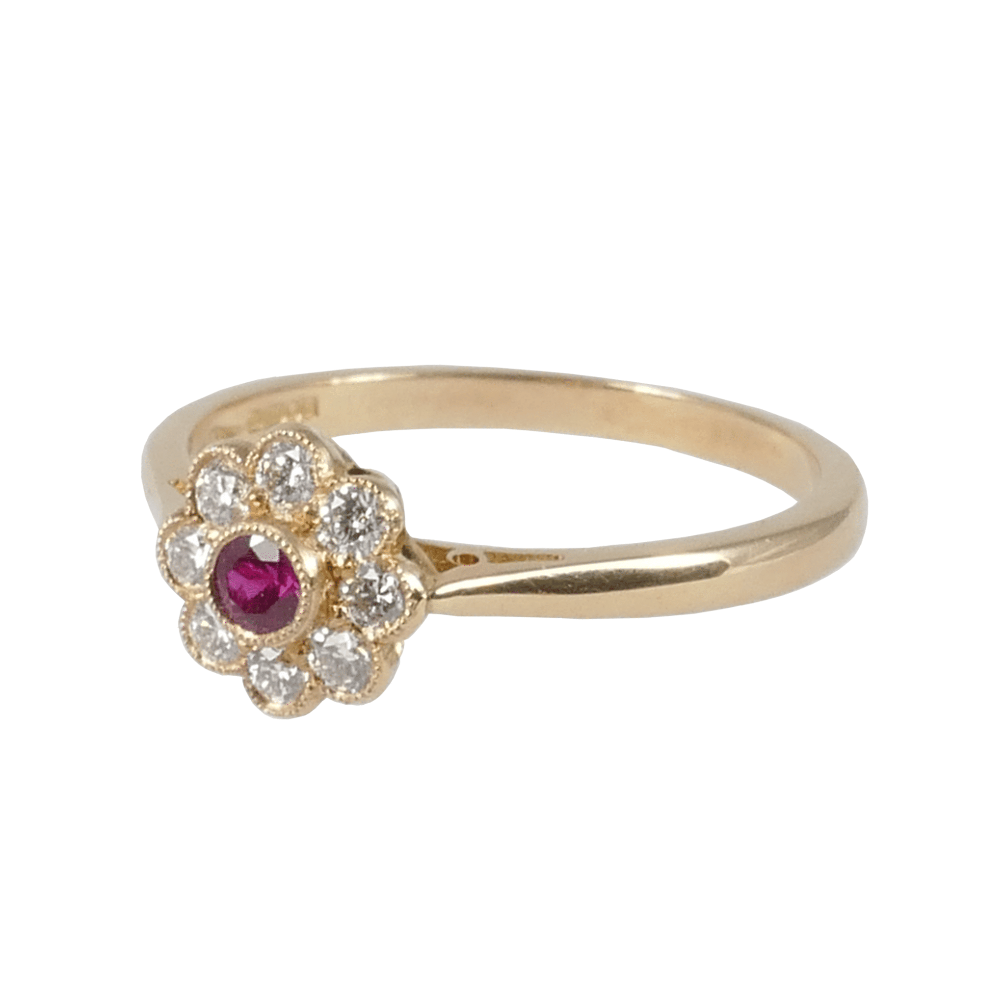 18ct Rose Gold Ruby & Diamond Cluster Ring, 0.22ct