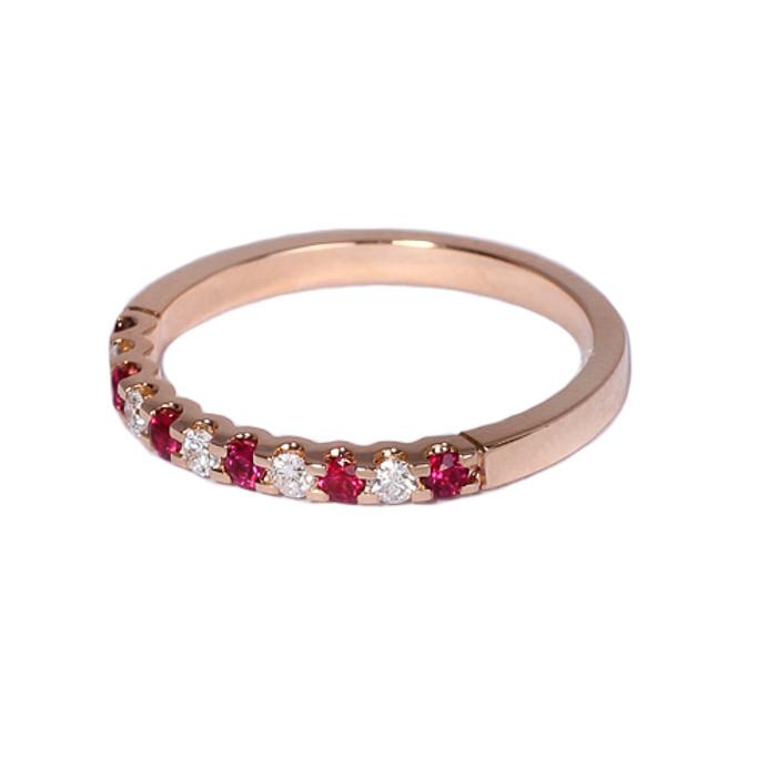 18ct Rose Gold Diamond & Ruby Half Eternity Ring, 0.14ct