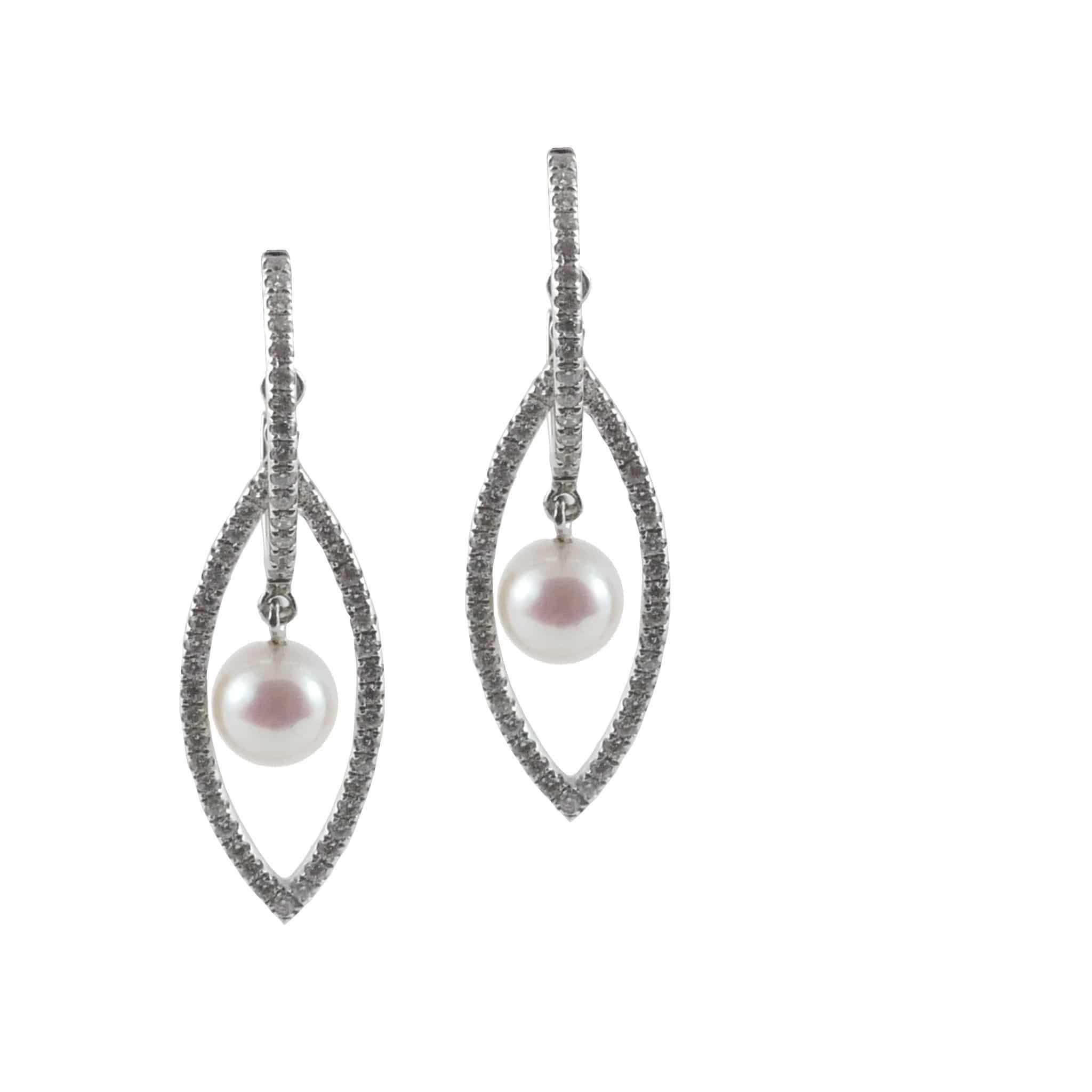 18ct White Gold Akoya Pearl & Diamond Drop Earrings, 0.52ct