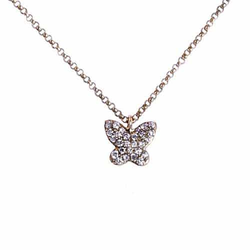 18ct Yellow Gold Pave Diamond Butterfly Pendant, 0.14ct