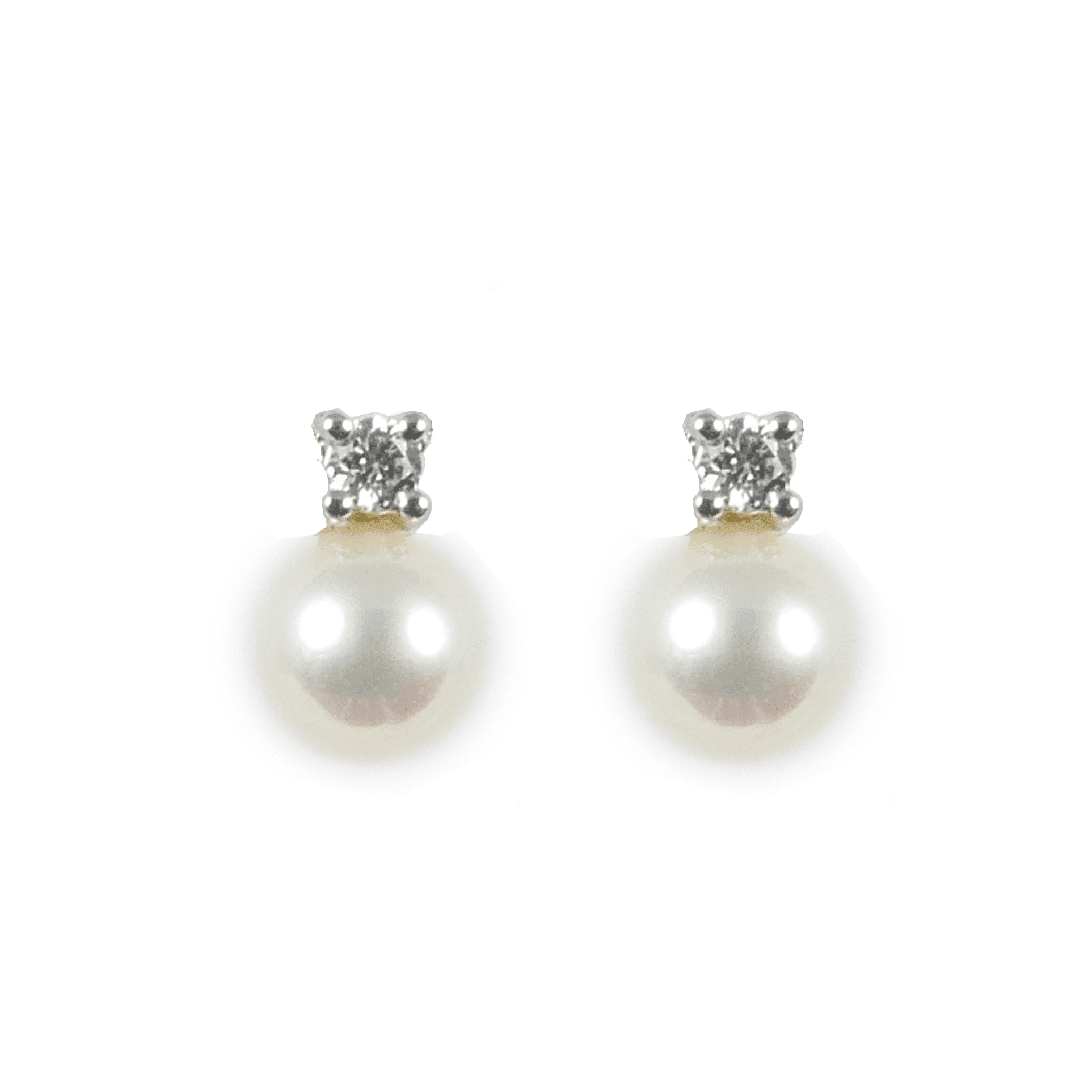 18ct White Gold Akoya Pearl & Diamond Stud Earrings, 0.08ct