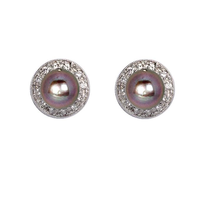 18ct White Gold & Diamond Pearl Stud Earrings, 0.17ct