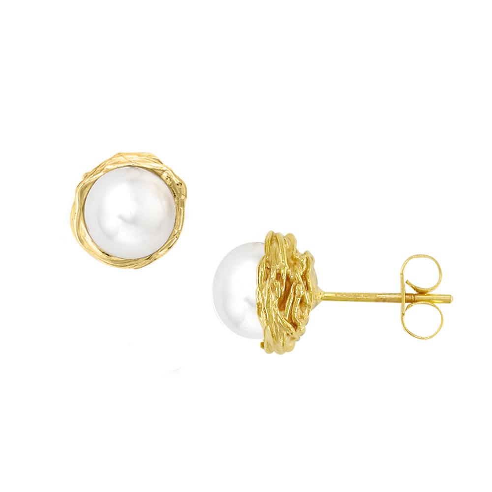 9ct Yellow Gold Elegant Willow Pearl Stud Earrings