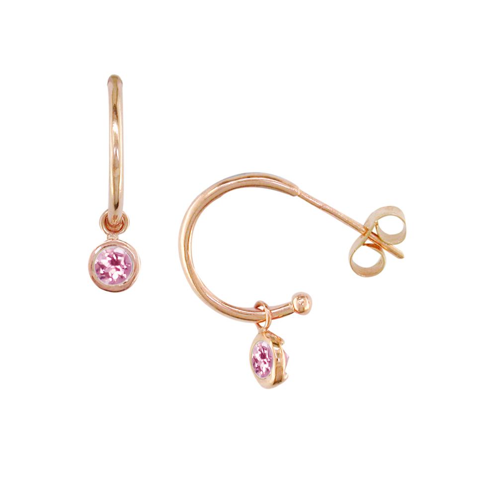 9ct Rose Gold Pink Tourmaline Dew Drop Hoop Earrings