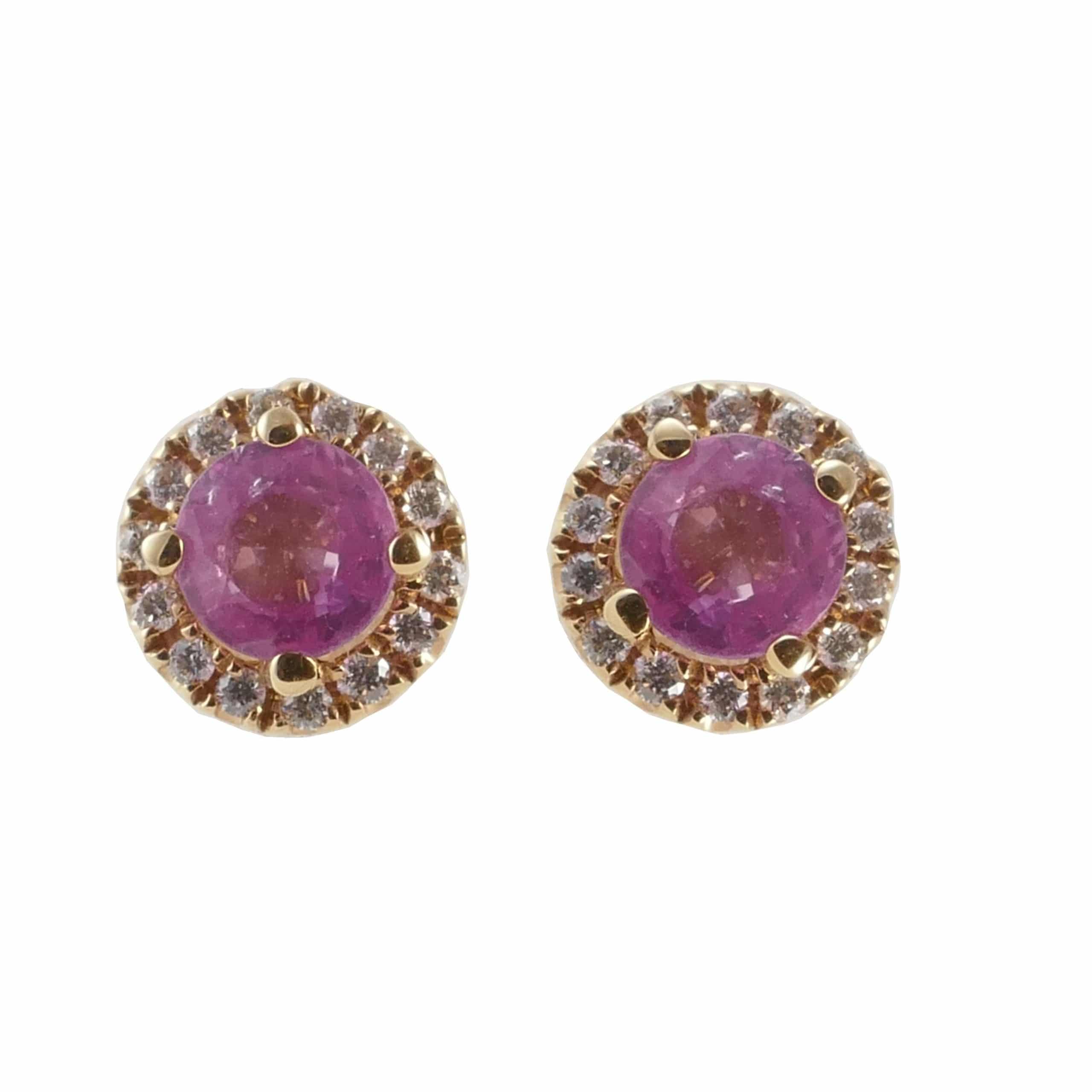 18ct Rose Gold Pink Sapphire & Diamond Cluster Stud Earrings