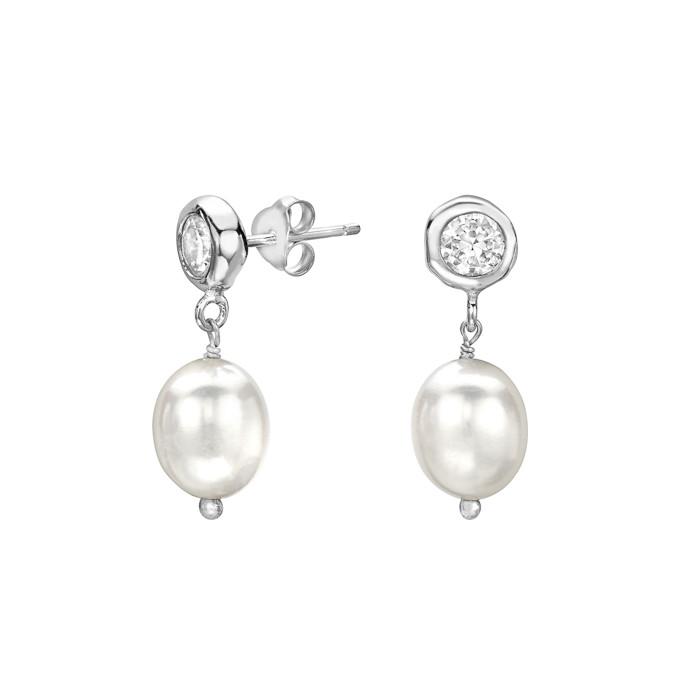 Sterling Silver White Topaz & White Pearl Dewdrop Earrings