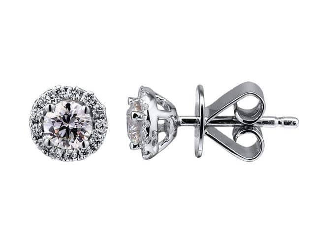 18ct White Gold Diamond Halo Cluster Stud Earrings, 0.42ct