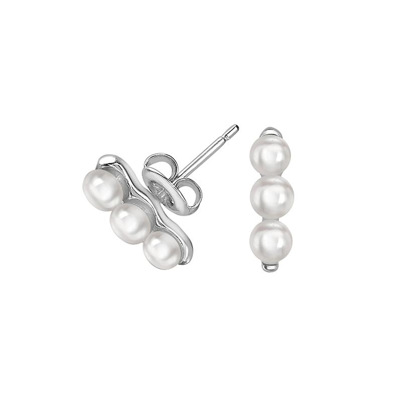 Sterling Silver Triple White Freshwater Pearl Stud Earrings