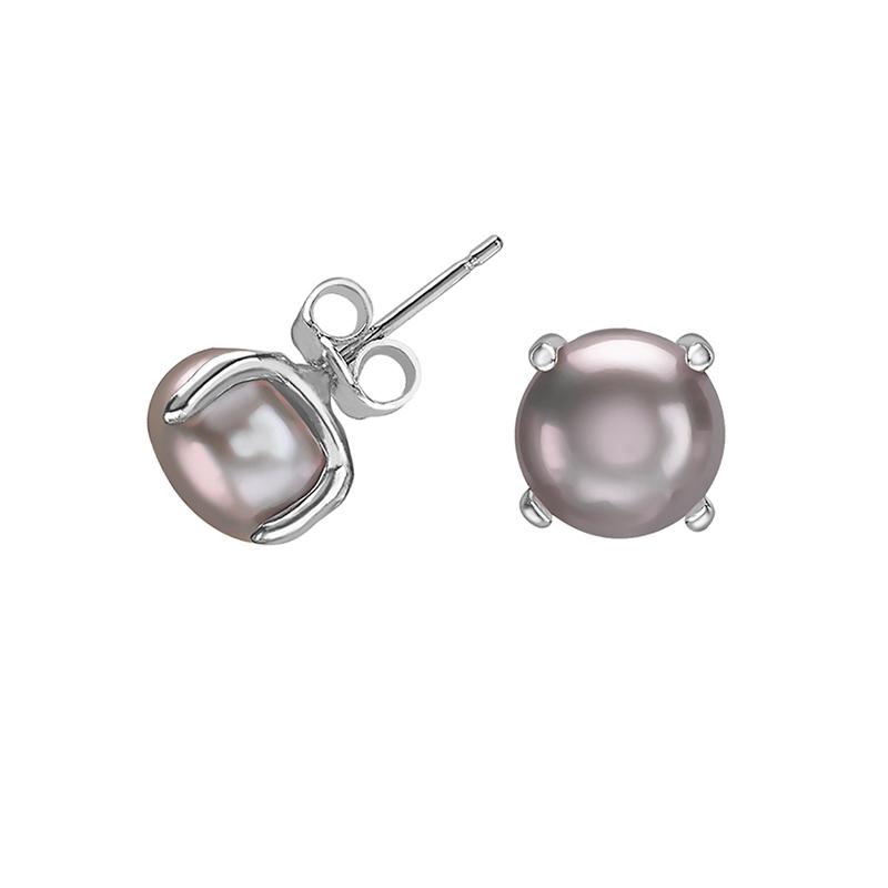 Sterling Silver 8mm Dove Grey Freshwater Pearl Claw-Set Stud Earrings