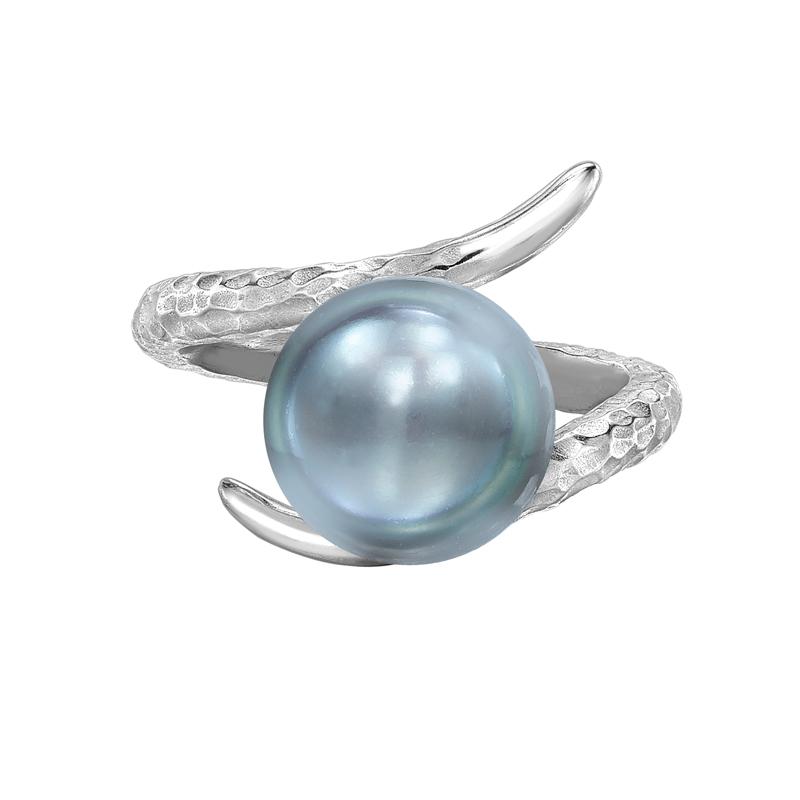 Sterling Silver Twisted Dove Grey Freshwater Pearl Ring