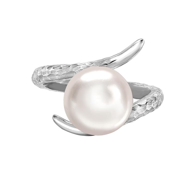 Sterling Silver Twisted White Freshwater Pearl Ring