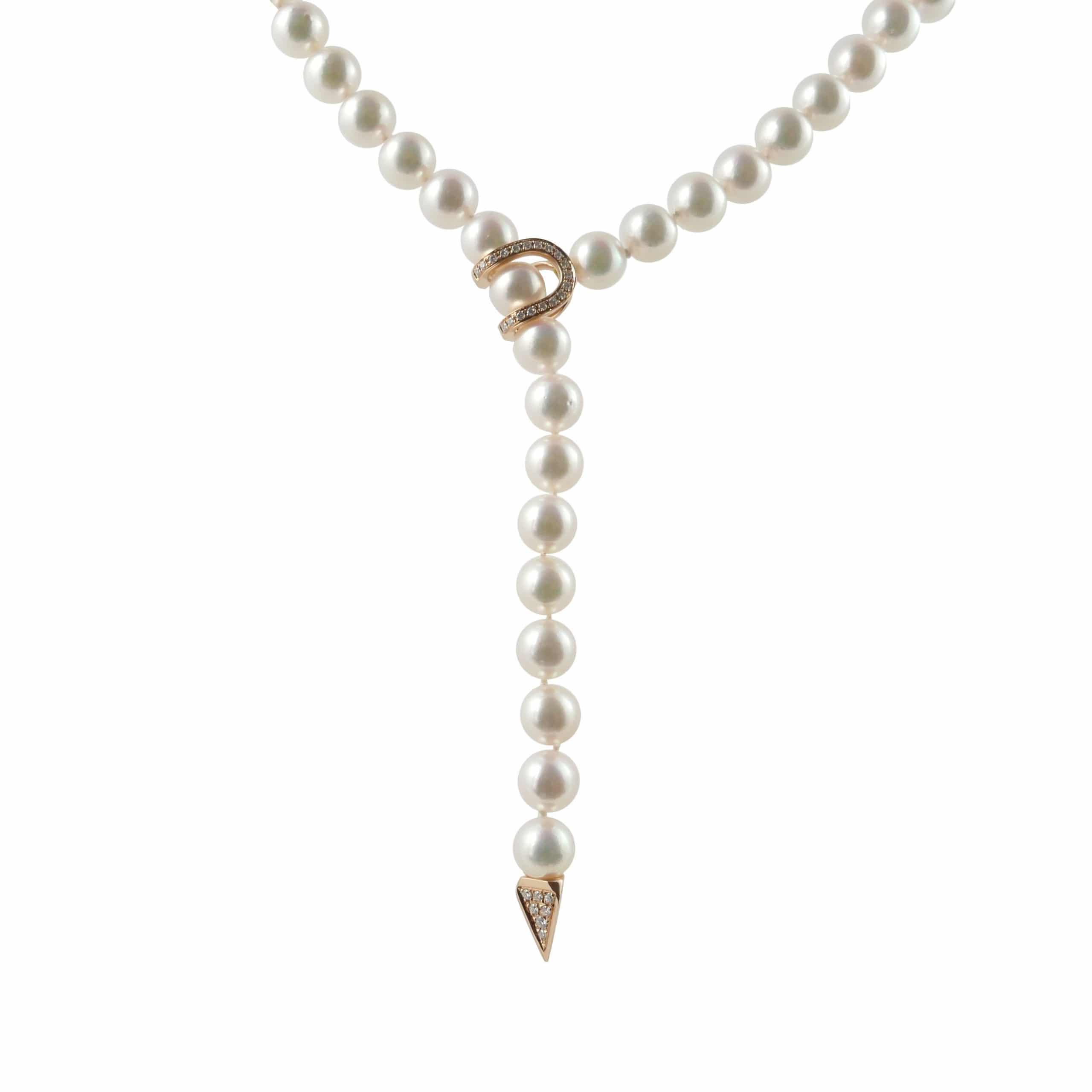 18ct Rose Gold Akoya Pearl & Diamond Lariat Necklace, 0.31ct