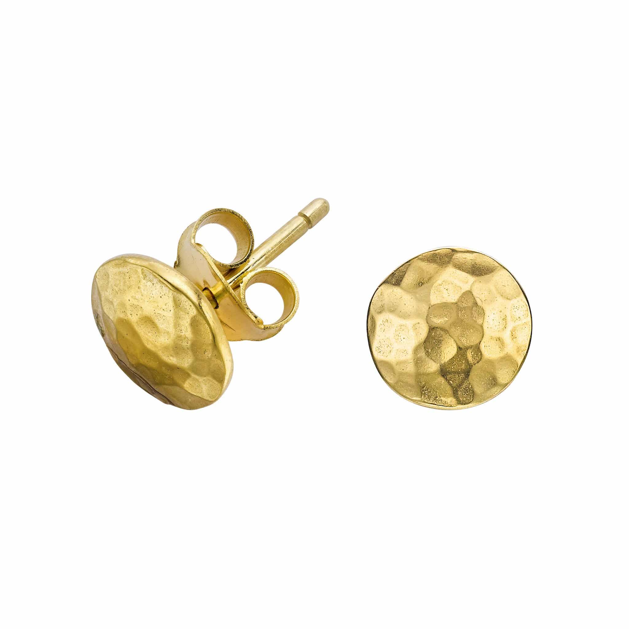 18ct Gold Vermeil Small Round Domed Disc Nomad Stud Earrings