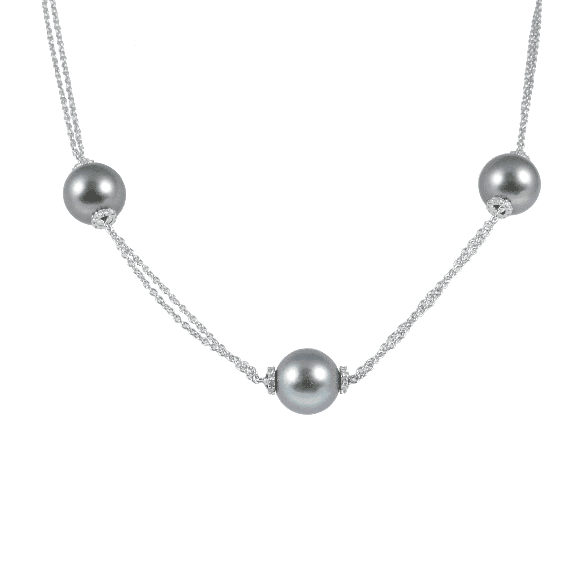 18ct White Gold Tahitian Pearl & Diamond Chain Necklace