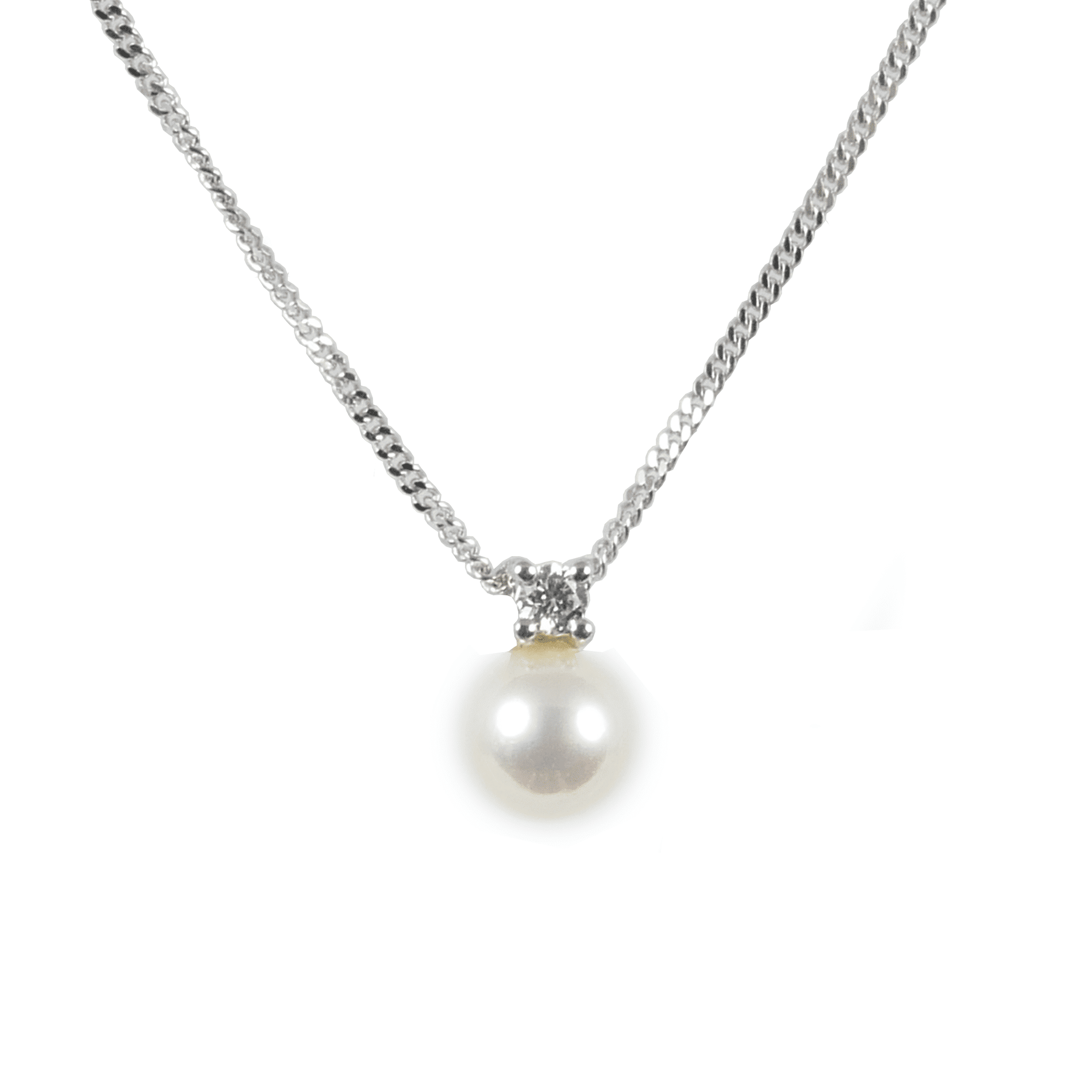 18ct White Gold Akoya Pearl & Diamond Pendant, 0.05ct