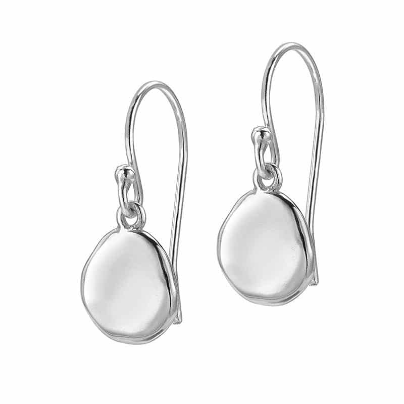 Sterling Silver Round Dimple Pebble Drop Earrings
