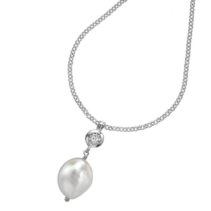 Sterling White Baroque Pearl & White Topaz Pendant