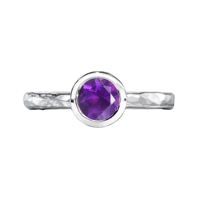 Sterling Silver 6mm Amethyst Hammered Twinkle Ring