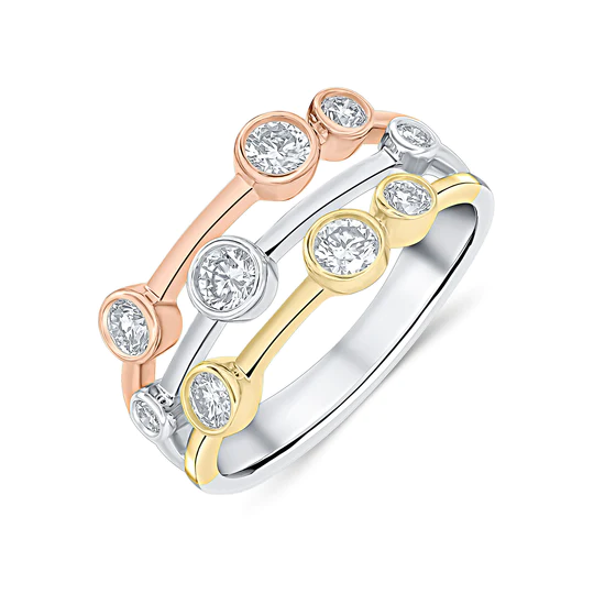 18ct Yellow, White and Rose Gold Diamond Bubble Ring 0.75ct