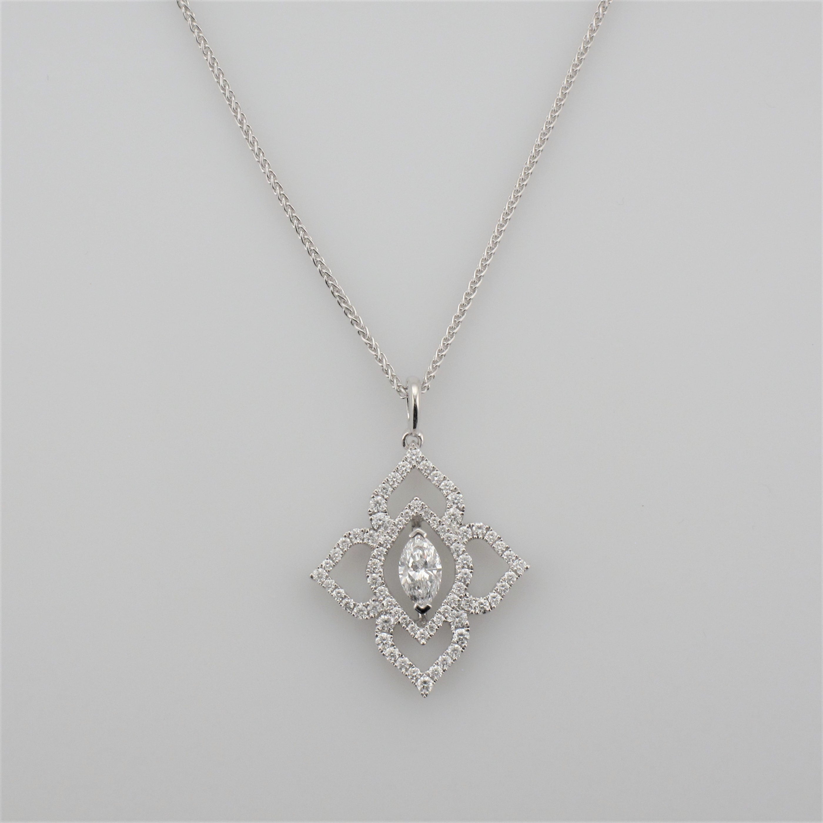 Platinum and Diamond Marquise Pendant, 0.74cts