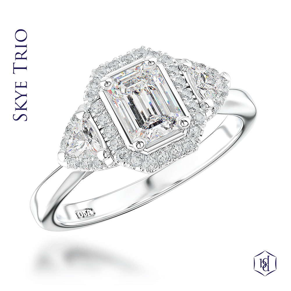 Platinum Diamond Emerald and Trillion Cut Engagement Ring, 0.92cts