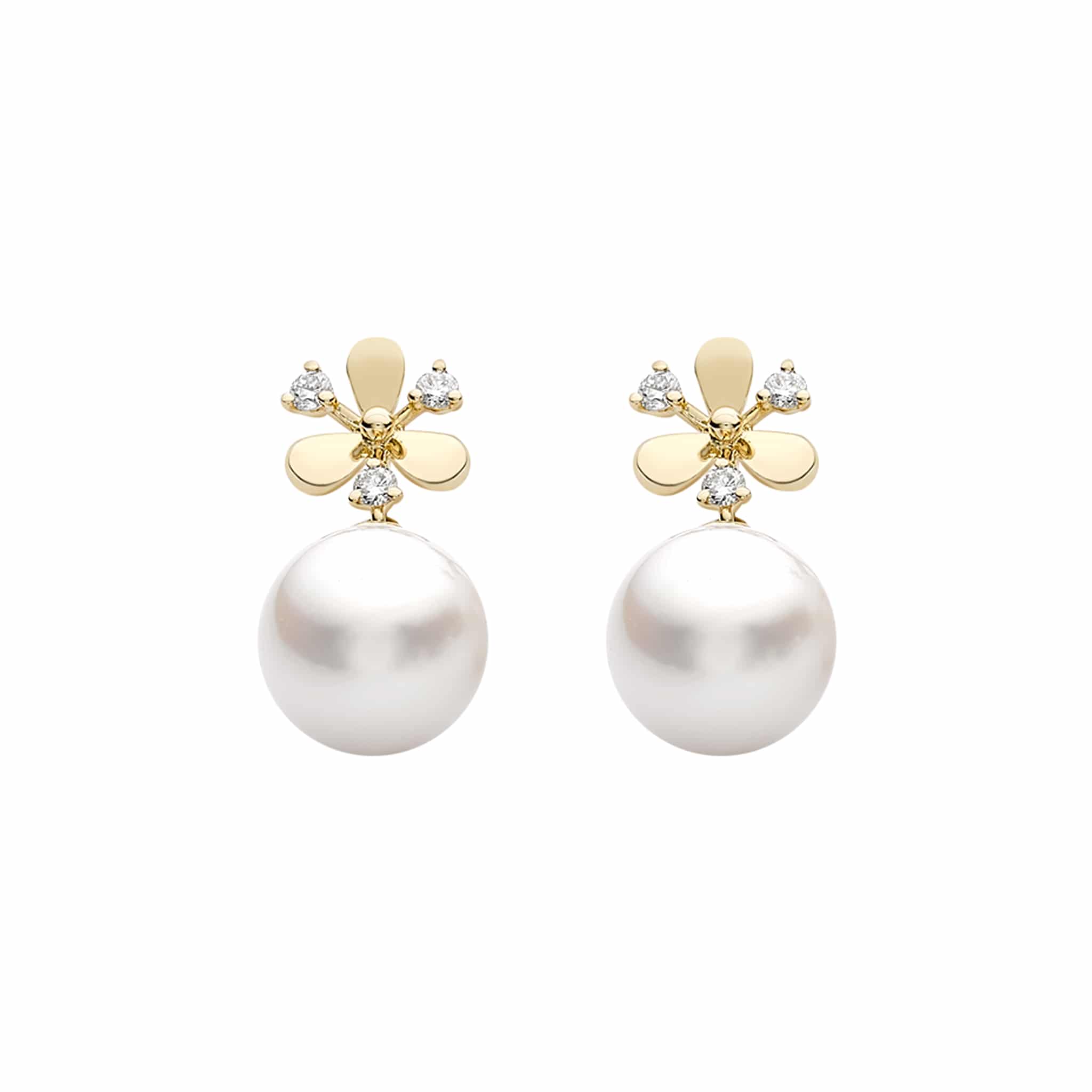18ct Yellow Gold Akoya Pearl Diamond Earrings