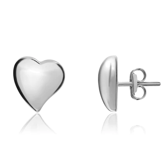 9CT White Gold Polished Heart Stud Earrings 6mm