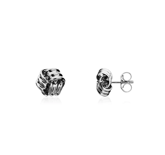 9CT White Gold Ribbed Knot Stud Earrings 5mm