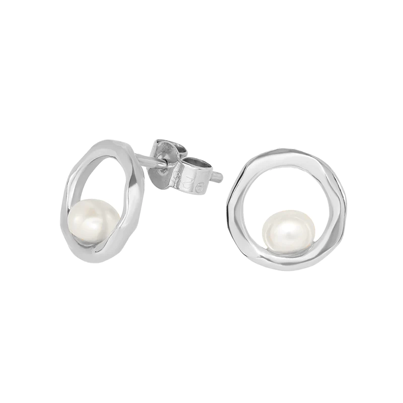 Open Circle & White Pearl Waterfall Earrings