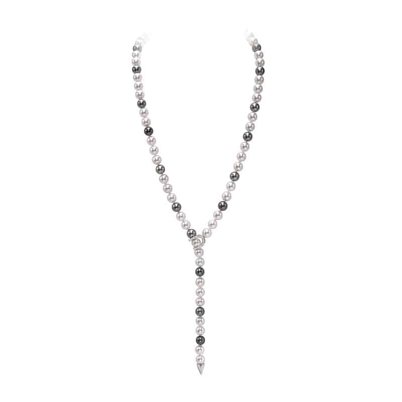 Tahitian and Akoya Pearl Lariat Necklace with 18ct White Gold Diamond Clasp