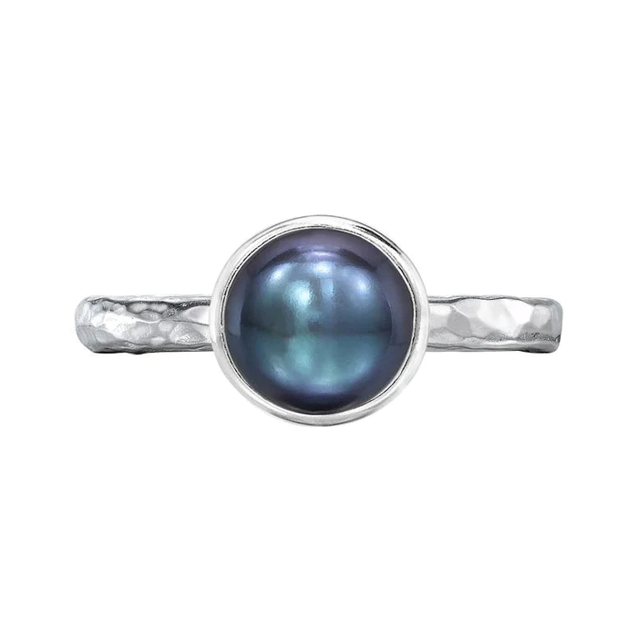 8mm Peacock Pearl Hammered Twinkle Ring