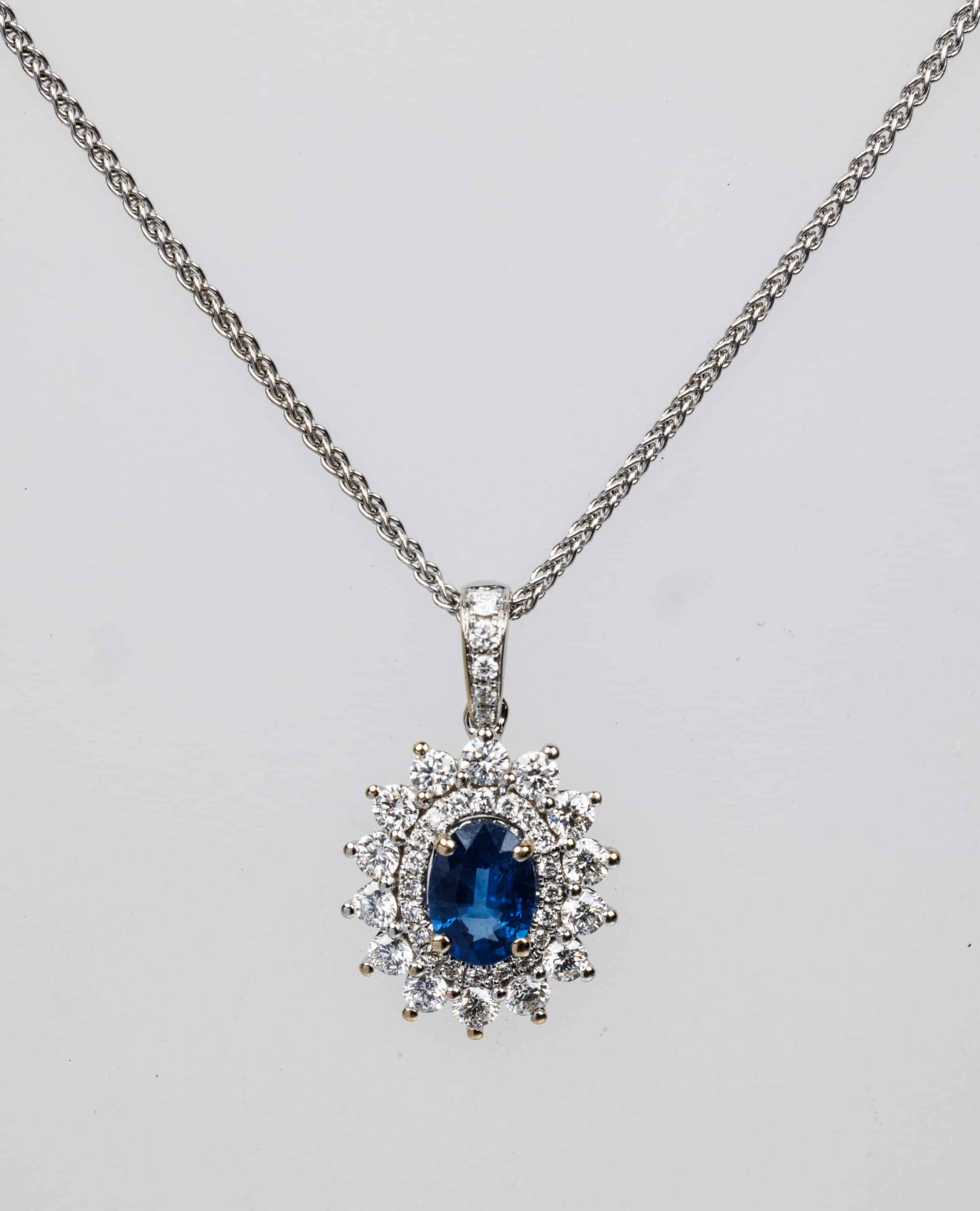 18ct White Gold Sapphire and Diamond Cluster Pendant - Anja Potze