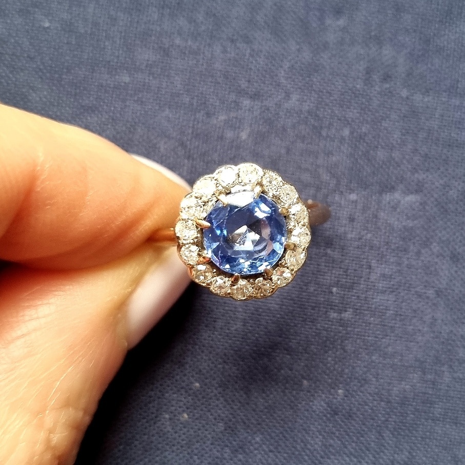 A Sapphire & Diamond Cluster Ring