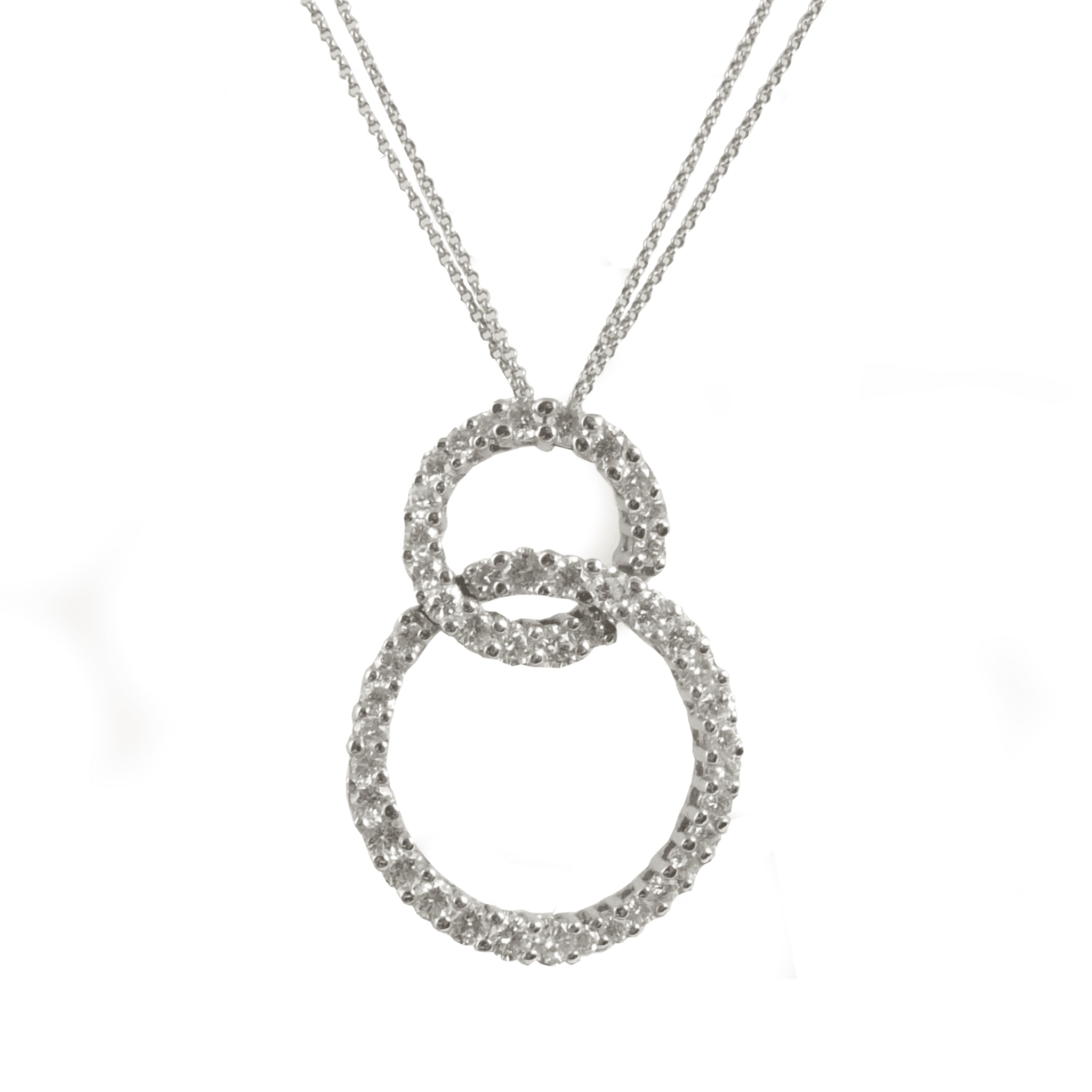 Diamond Circle of Life Pendant and Chain - 14K White Gold Slide Choker  Necklace - Unique Modern Interlocking Double Drop Charm